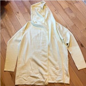 Kinross Cashmere Yellow Hooded Open Front Sweater Cardigan w Pockets medium